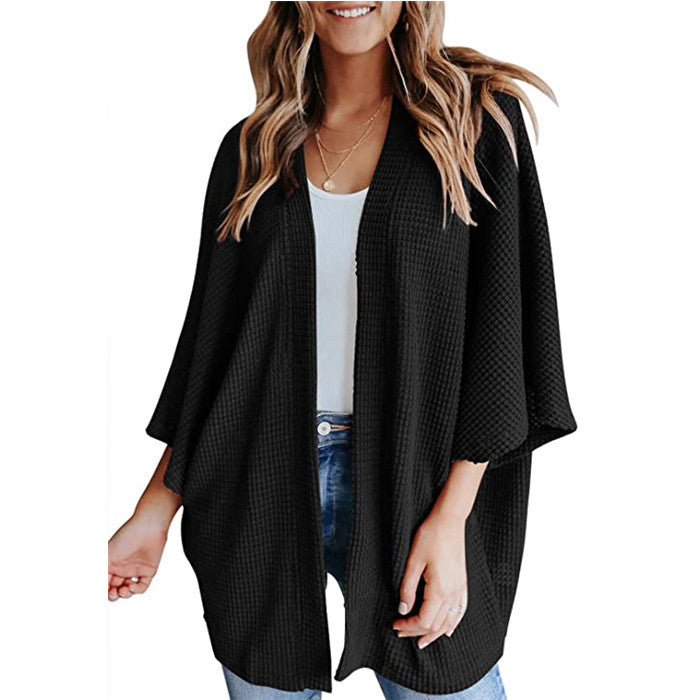 Bat Sleeve Waffle Gerson Damesvest – Oversized Comfort met Vleermuismouwen