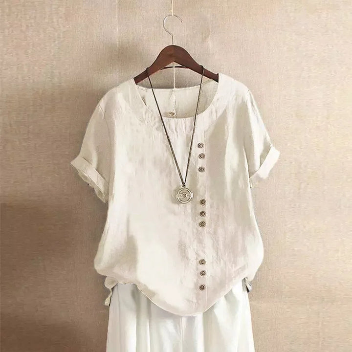 Elegante Katoenen Dames Blouse met Korte Mouwen en Knoop details