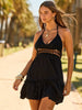 Zwarte Gehaakte Halterjurk met Cut-Outs en Ruffle Zoom