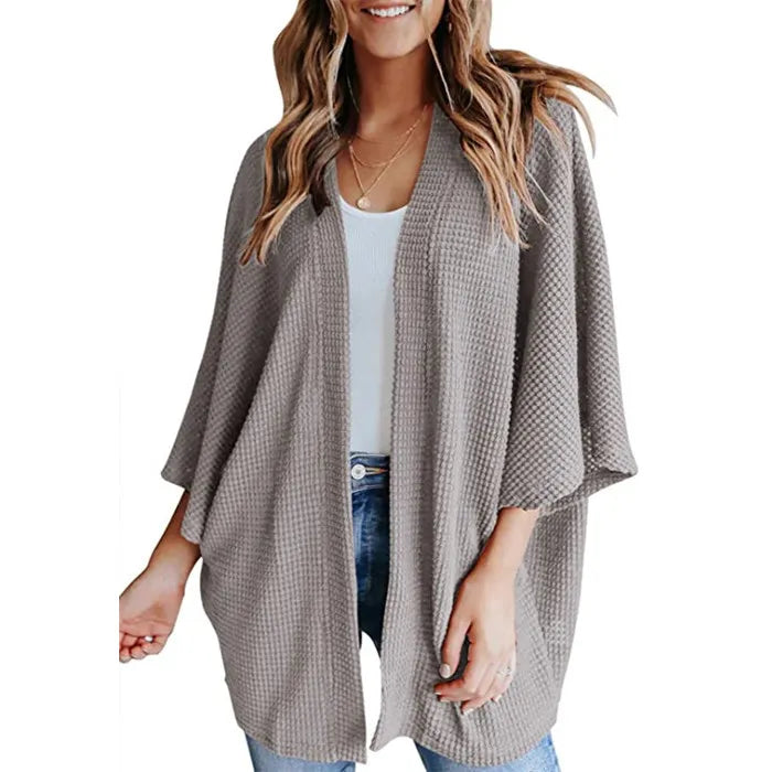 Bat Sleeve Waffle Gerson Damesvest – Oversized Comfort met Vleermuismouwen