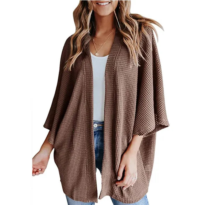 Bat Sleeve Waffle Gerson Damesvest – Oversized Comfort met Vleermuismouwen