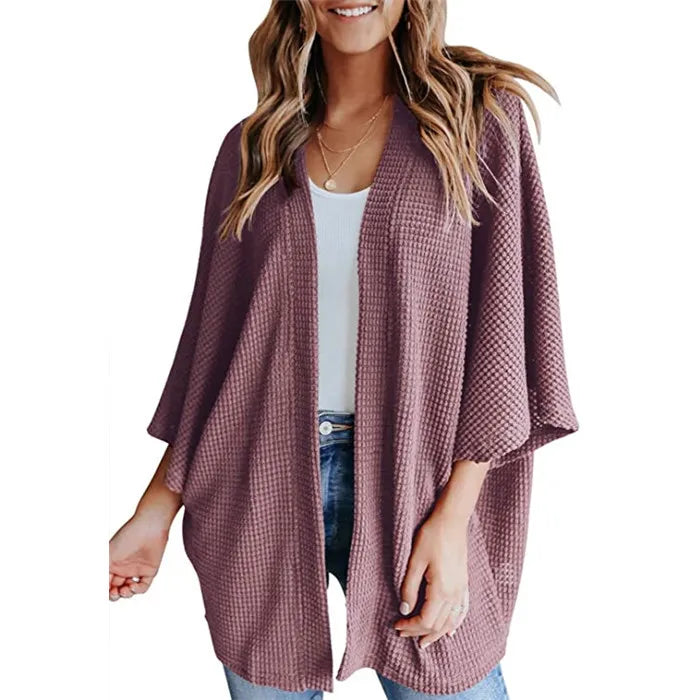 Bat Sleeve Waffle Gerson Damesvest – Oversized Comfort met Vleermuismouwen