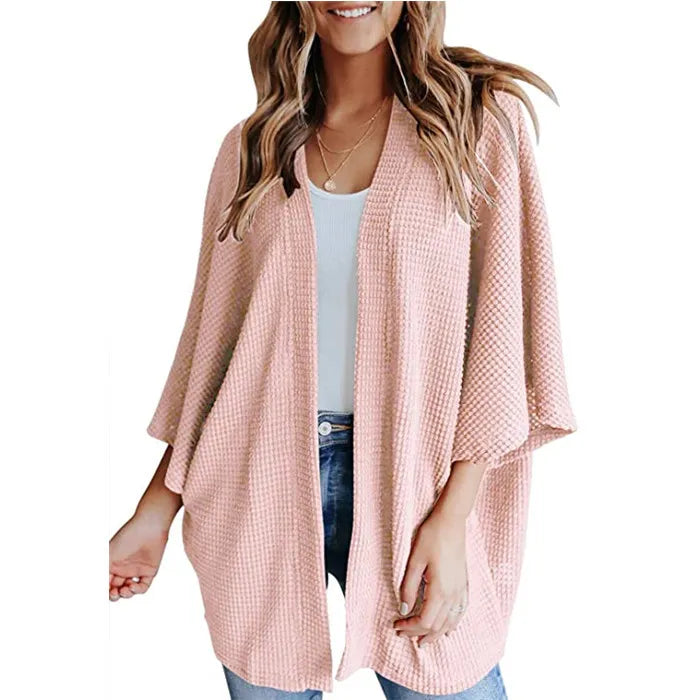 Bat Sleeve Waffle Gerson Damesvest – Oversized Comfort met Vleermuismouwen