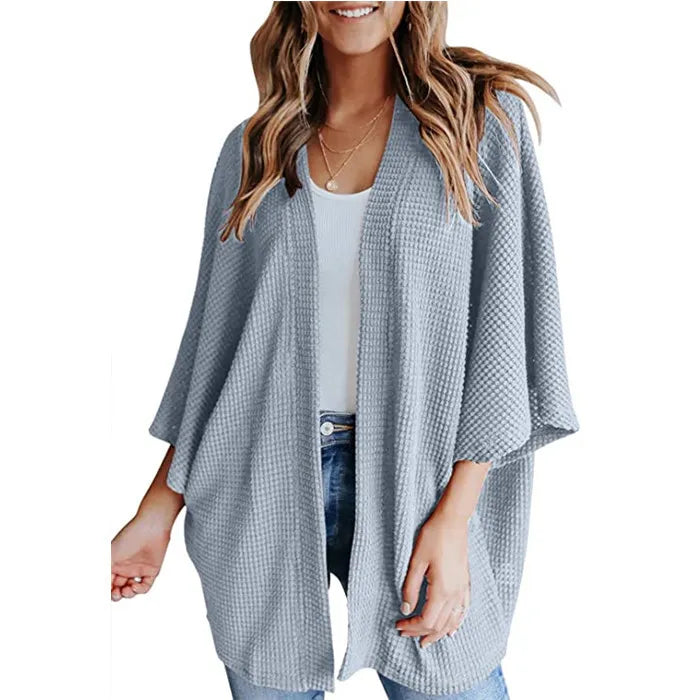 Bat Sleeve Waffle Gerson Damesvest – Oversized Comfort met Vleermuismouwen