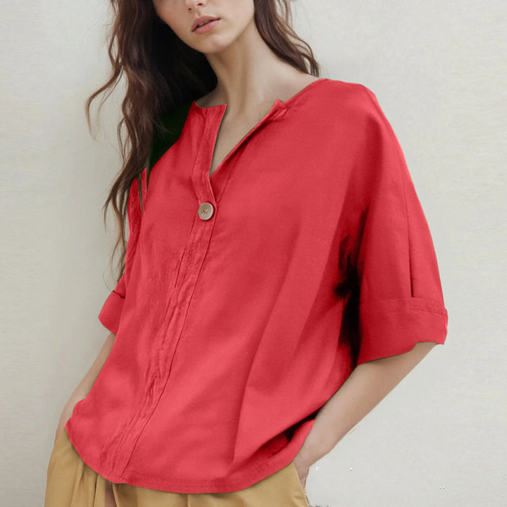 Losvallende V-hals Blouse met Driekwartmouwen