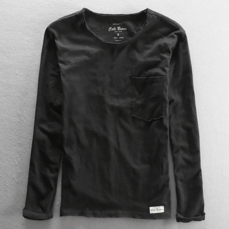 Vintage Katoenen Longsleeve met O-hals voor Heren