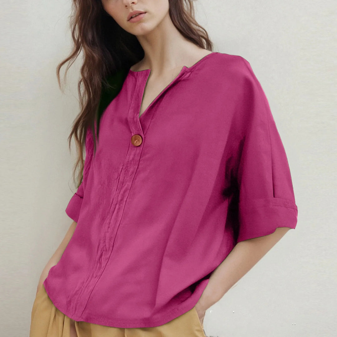 Losvallende V-hals Blouse met Driekwartmouwen