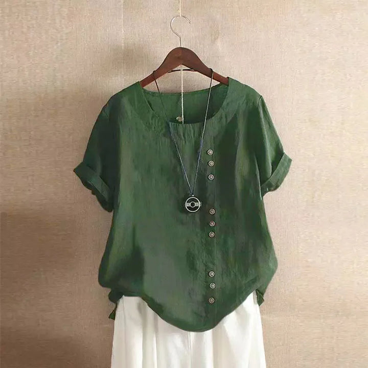Elegante Katoenen Dames Blouse met Korte Mouwen en Knoop details