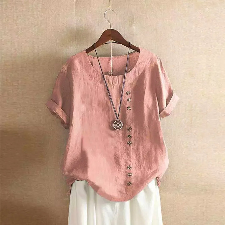Elegante Katoenen Dames Blouse met Korte Mouwen en Knoop details