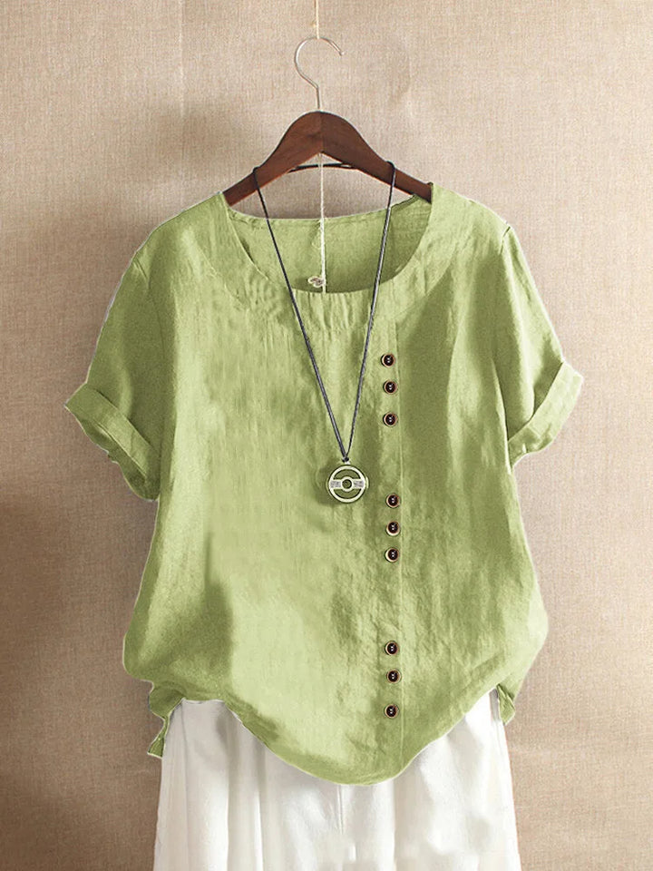 Elegante Katoenen Dames Blouse met Korte Mouwen en Knoop details