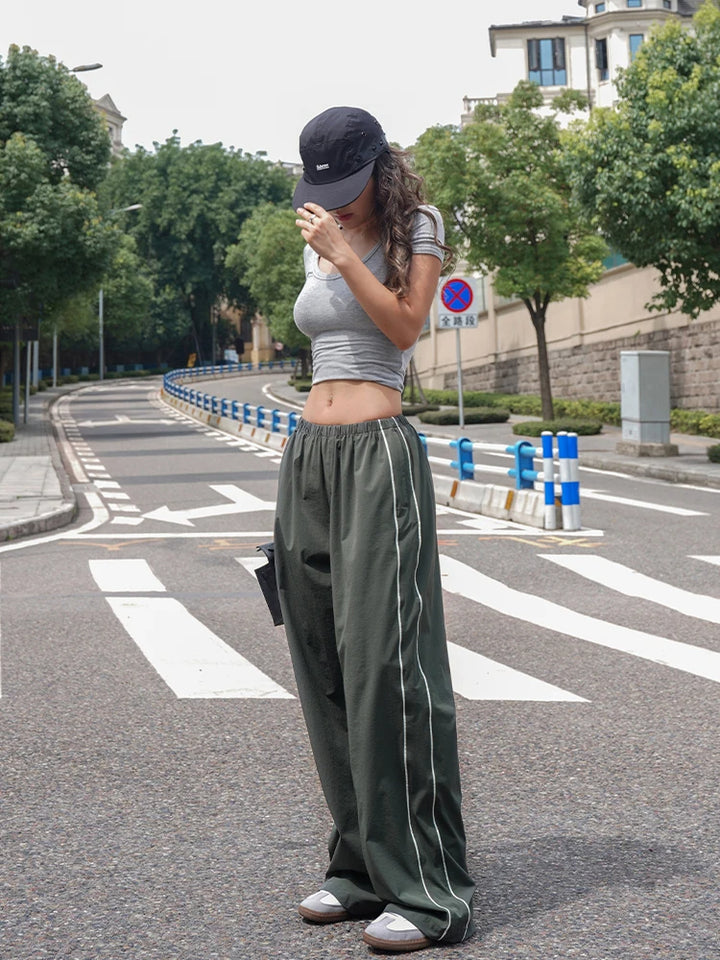 Baggy Cargo Parachute Pants met Trekkoord en Lage Taille