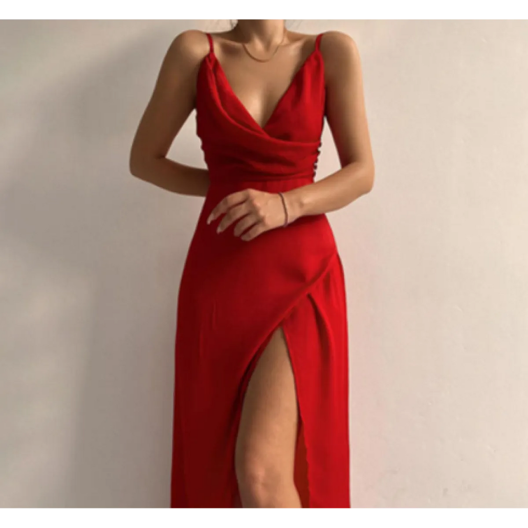 V-hals Zomerjurk met Split en Spaghettibandjes