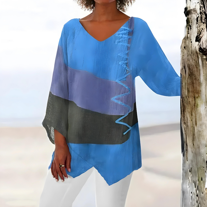 Evelien – Elegante Patchwork Blouse met Asymmetrisch Design
