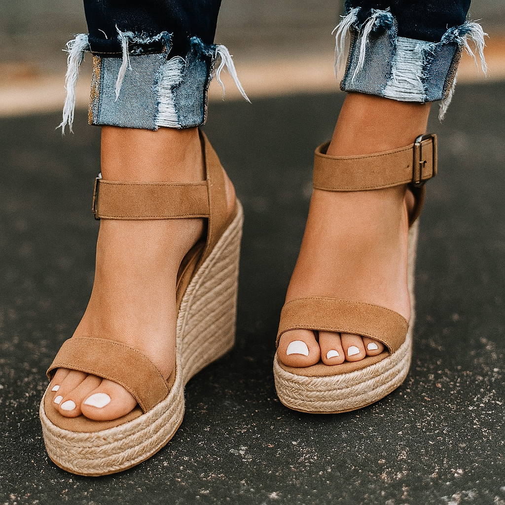 Espadrille-hak Open teen wigsandalen