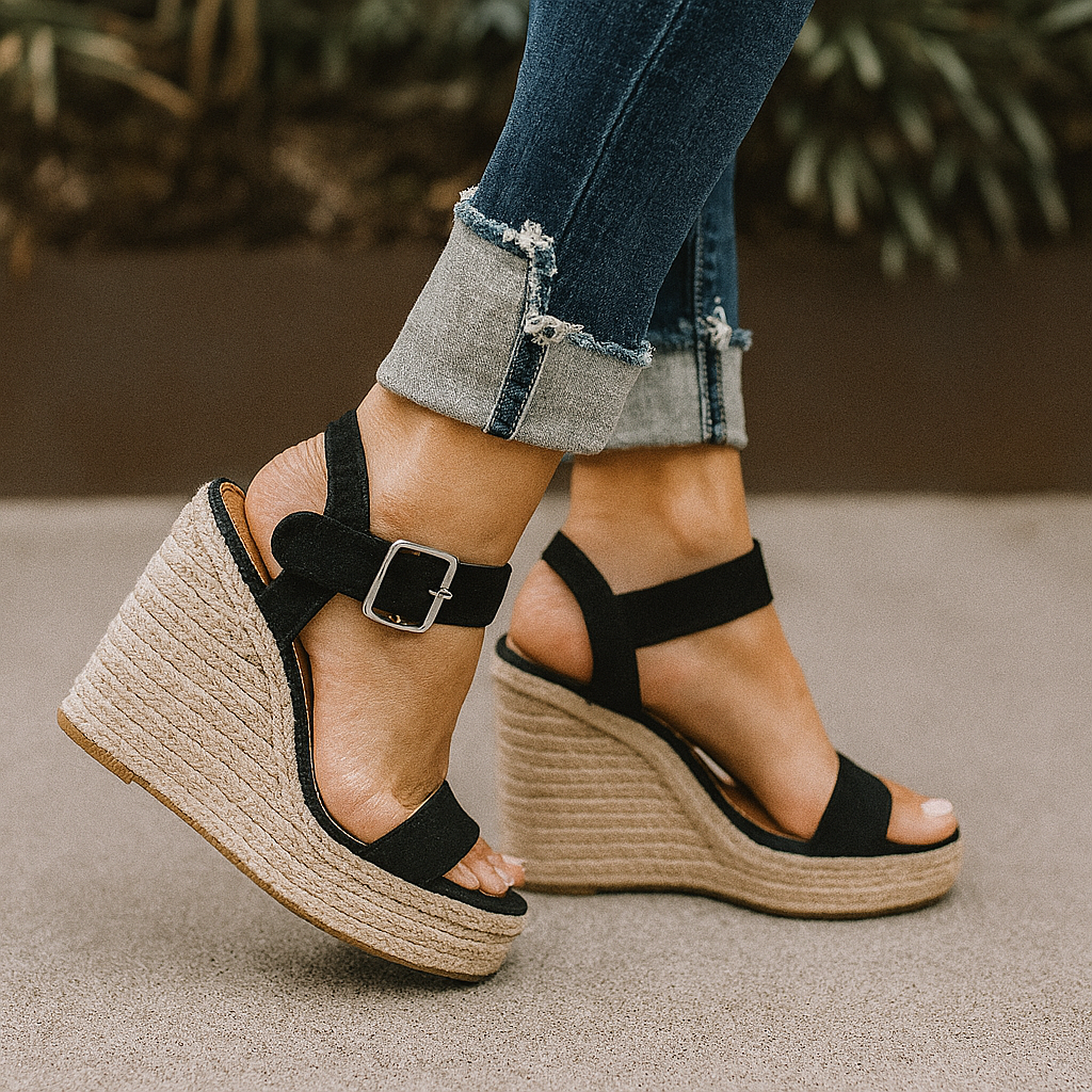 Espadrille-hak Open teen wigsandalen