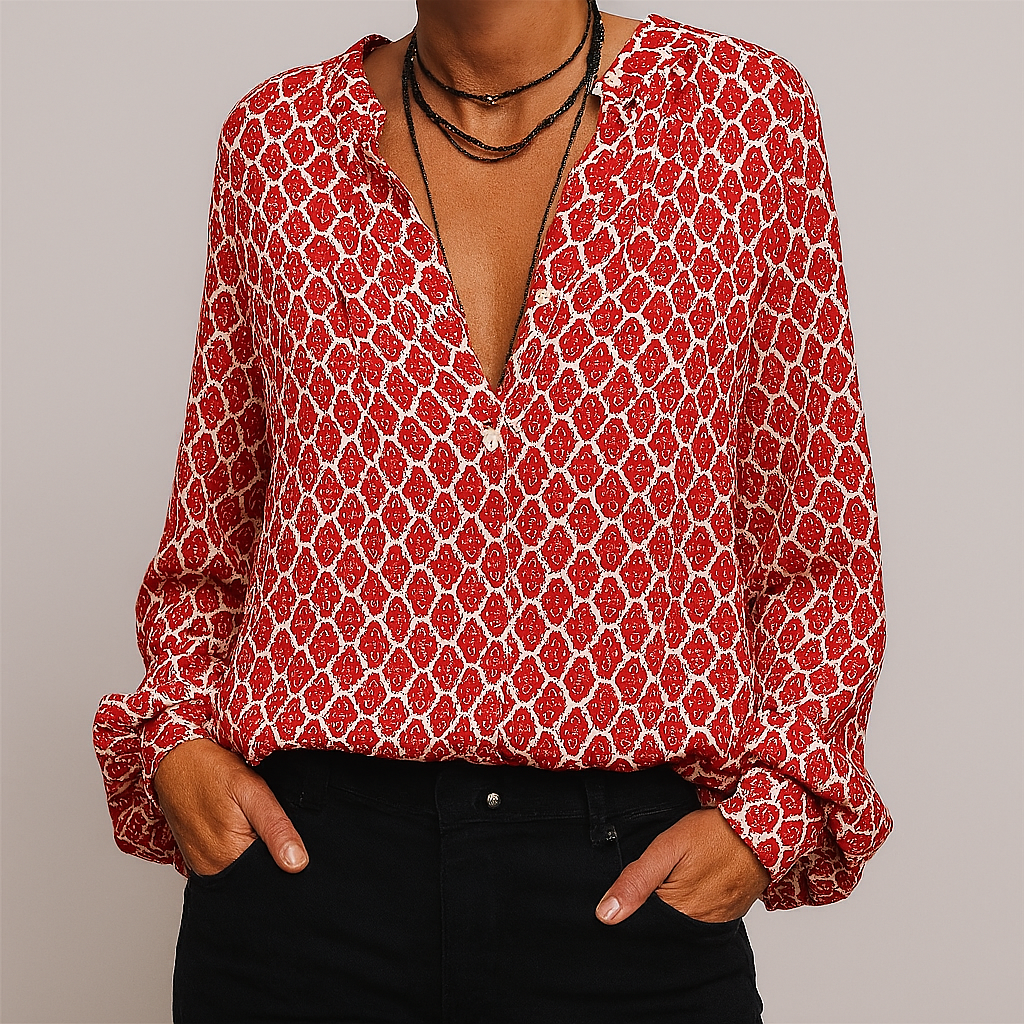 Bedrukte elegante blouse met V-hals