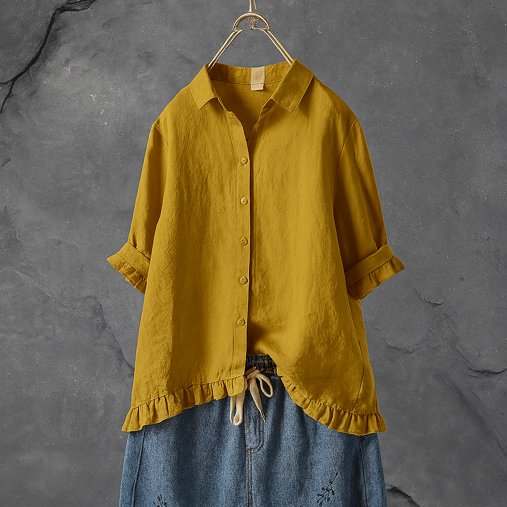 Katoenen blouse met knopen en geplooide zoom