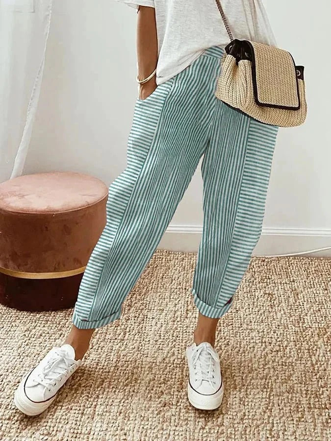 Gestreepte katoenen dames broek - Zomerbroek voor vrouwen