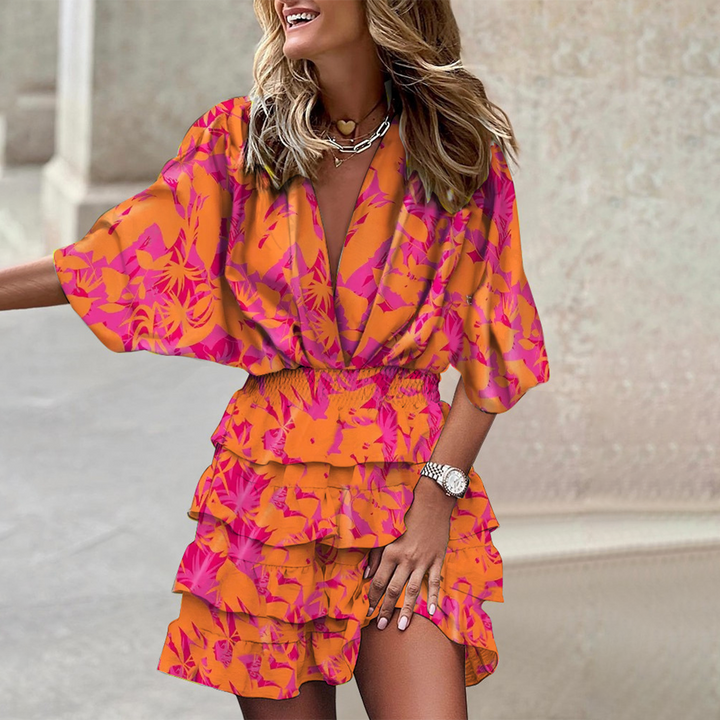 V-Hals Mini Jurk met Geometrische Print
