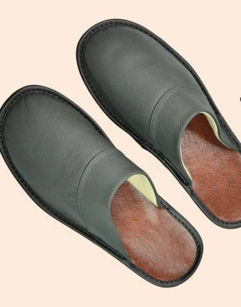 Antislip comfortabele pantoffels van echt leer voor binnen