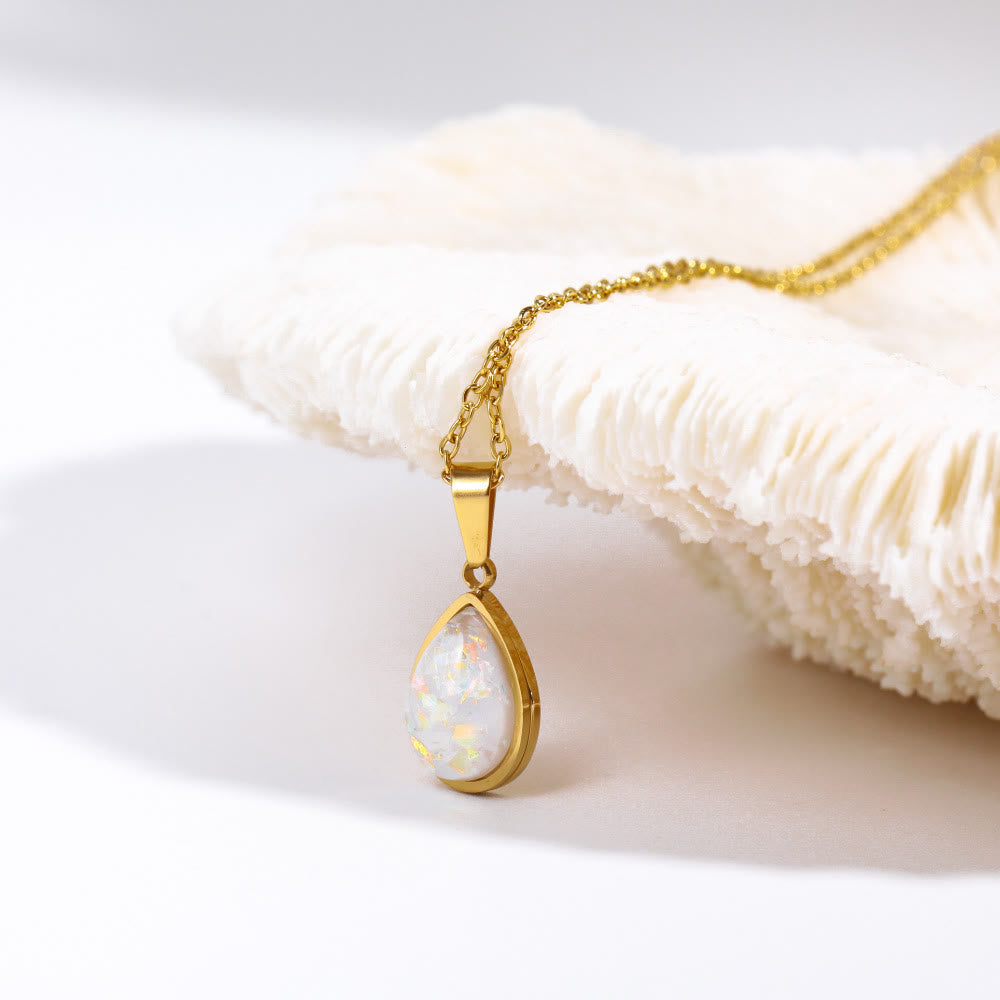 18K natuurlijke opaal druppelhanger ketting - Eloise