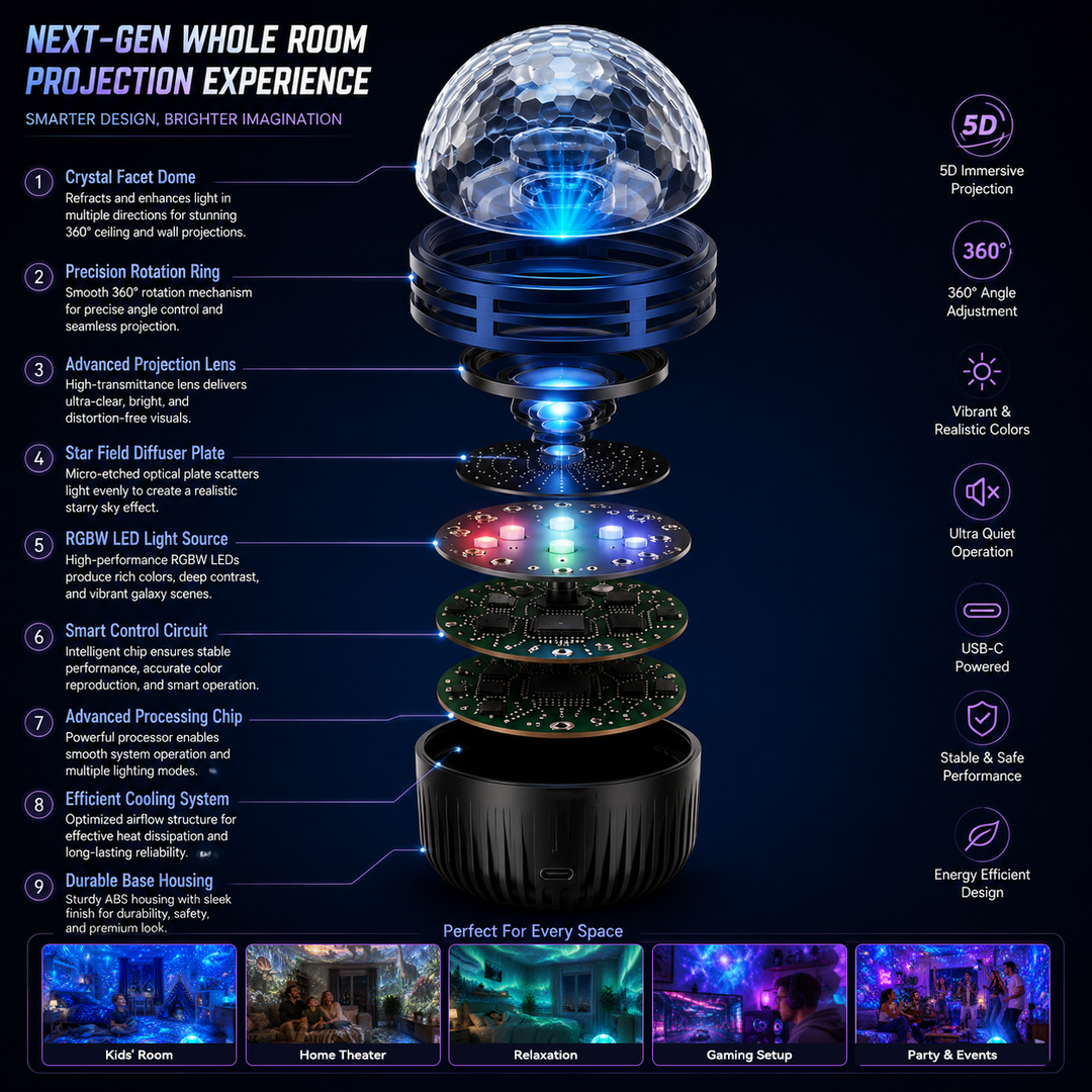 360° Dynamische Galaxy-sterrenhemelprojector nachtlampje met zwanenhals en USB-voeding