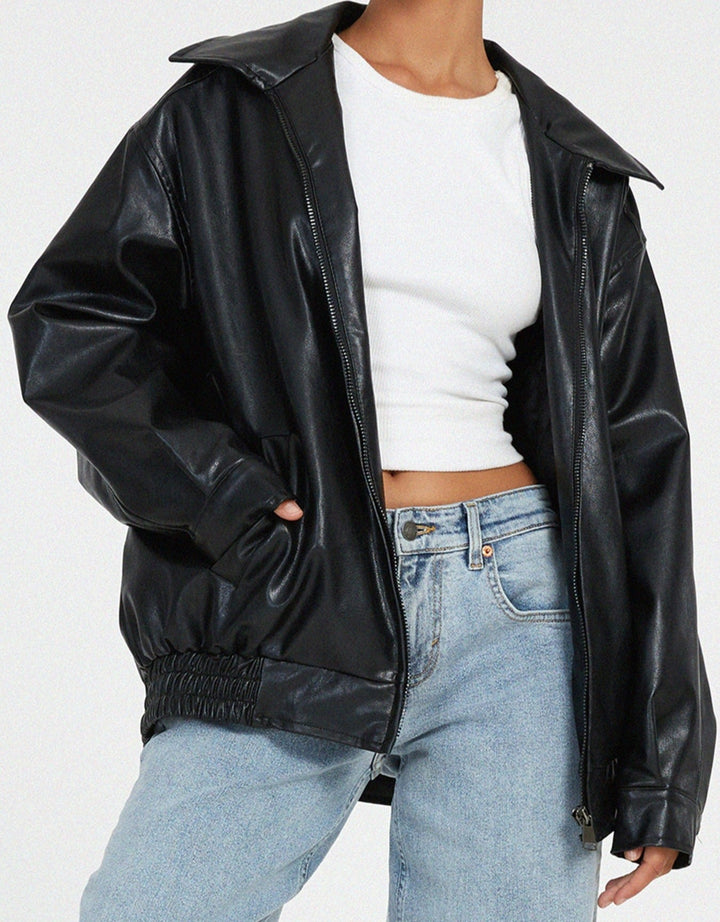 Losse oversized leren damesjas – Yara