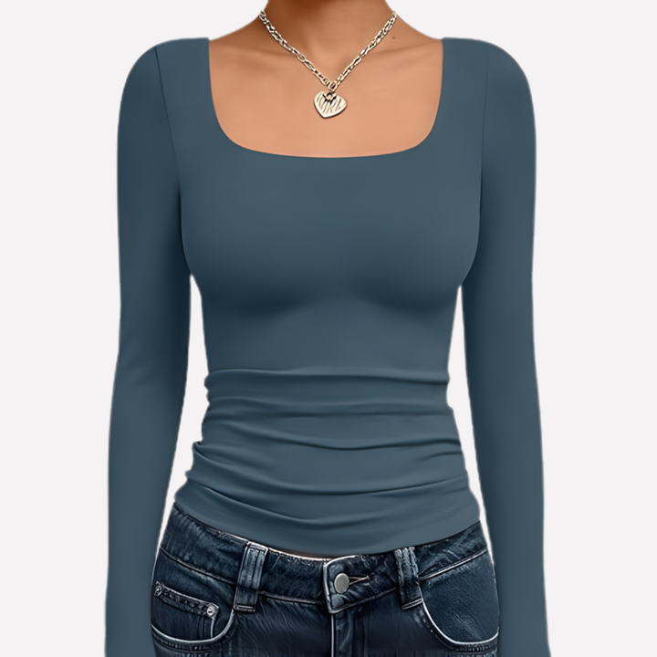 Vrouwen Vierkante Hals Lange Mouwen Crop Top