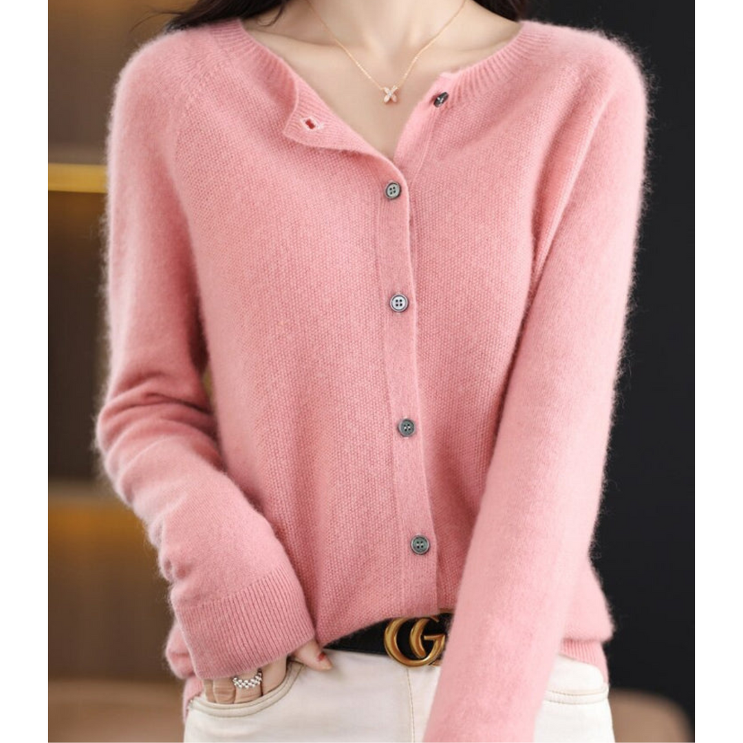 Dames cardigan van merinowol en kasjmier – elegant winterbreisel met ronde hals