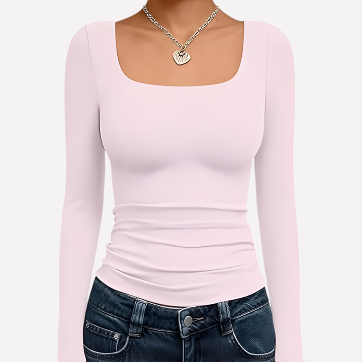 Vrouwen Vierkante Hals Lange Mouwen Crop Top