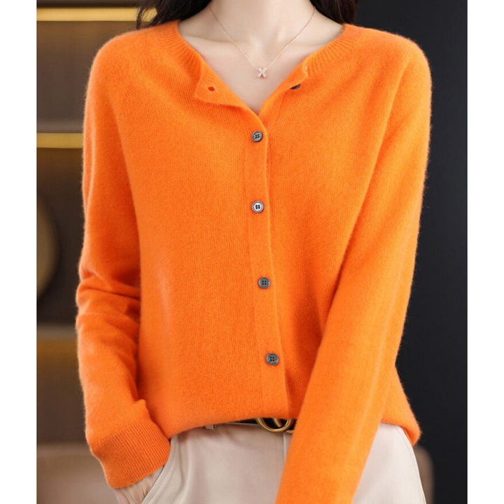 Dames cardigan van merinowol en kasjmier – elegant winterbreisel met ronde hals
