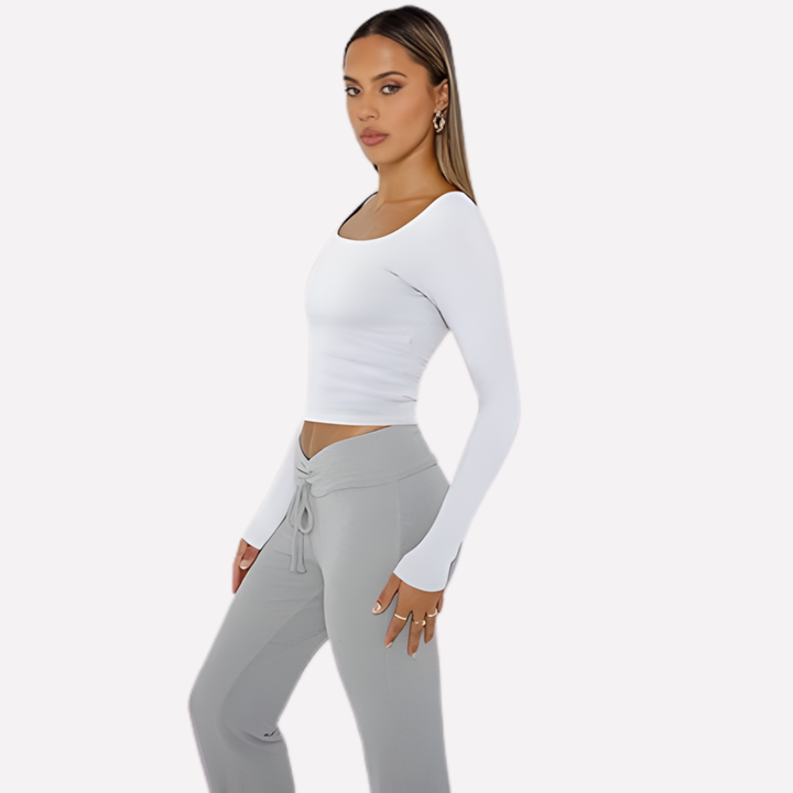 Vrouwen Vierkante Hals Lange Mouwen Crop Top