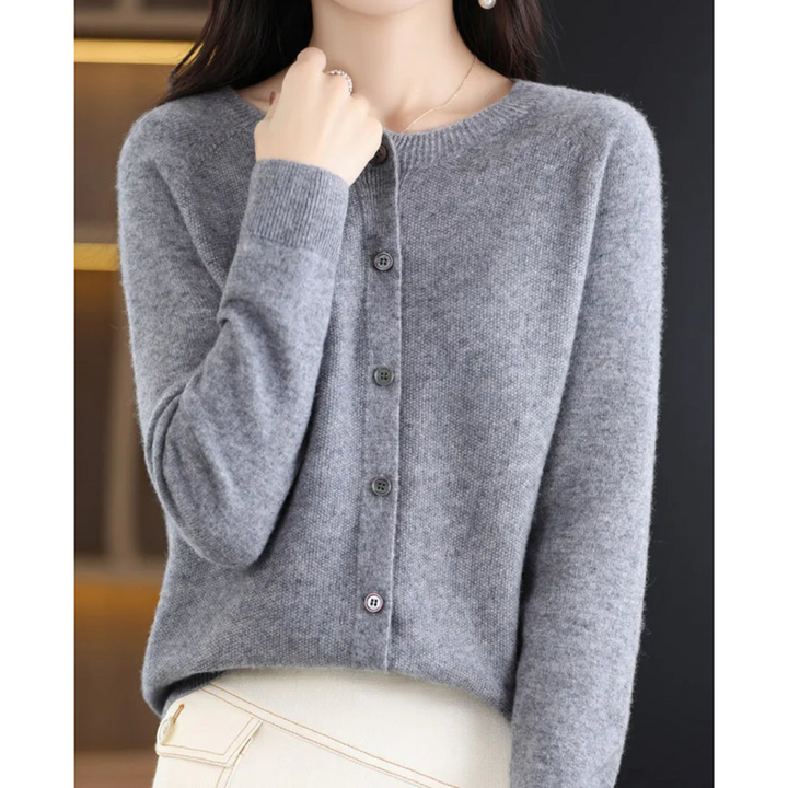 Dames cardigan van merinowol en kasjmier – elegant winterbreisel met ronde hals