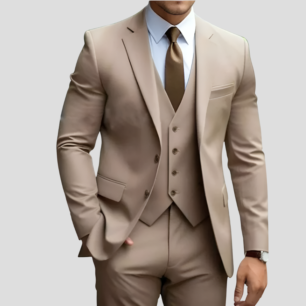 Elegant 3-delig beige slim fit herenpak