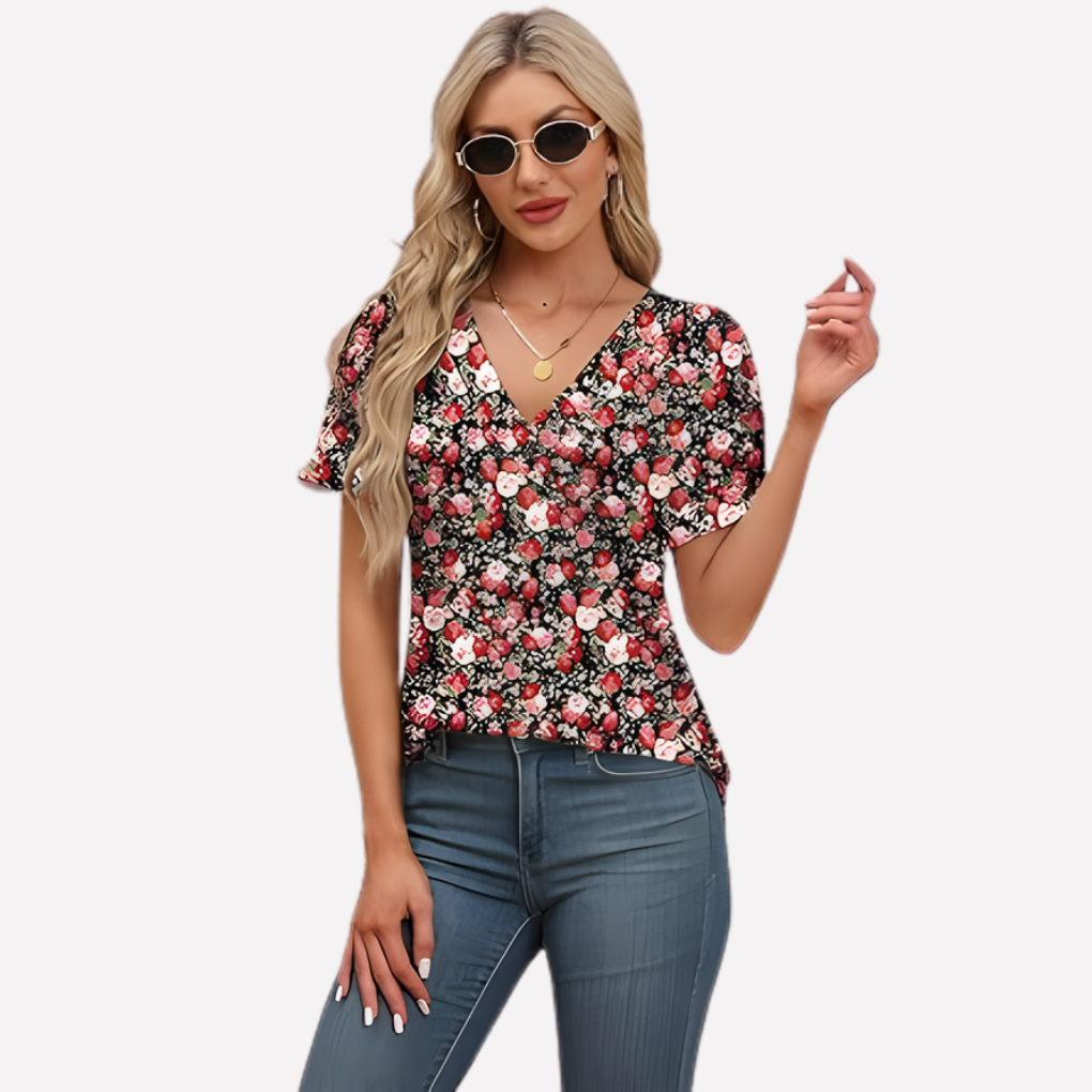 Vrouwen V‑Hals Korte Mouwen T-shirt