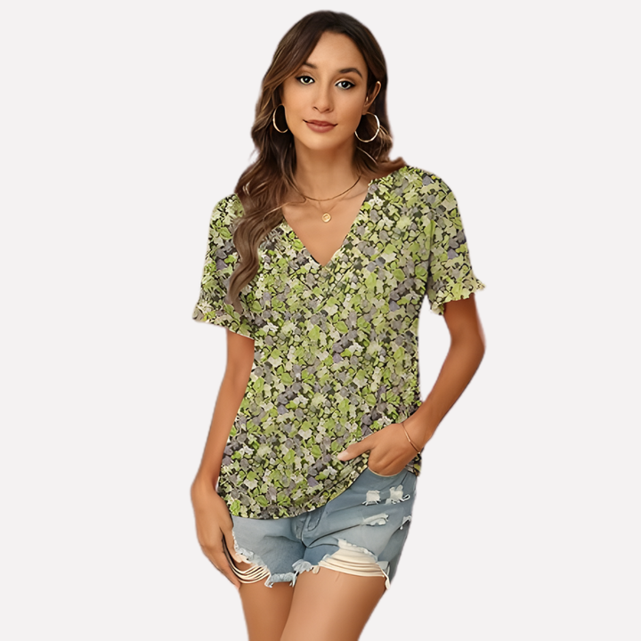 Vrouwen V‑Hals Korte Mouwen T-shirt