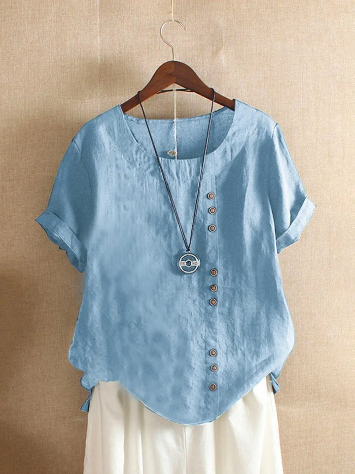 Elegante Katoenen Dames Blouse met Korte Mouwen en Knoop details