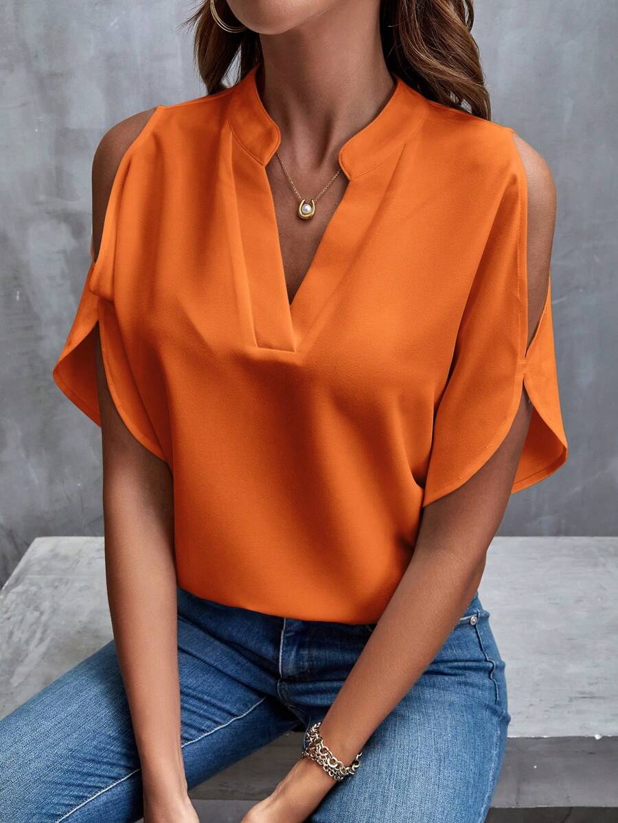 Oranje Vintage Dames Shirt met Schouderdetails