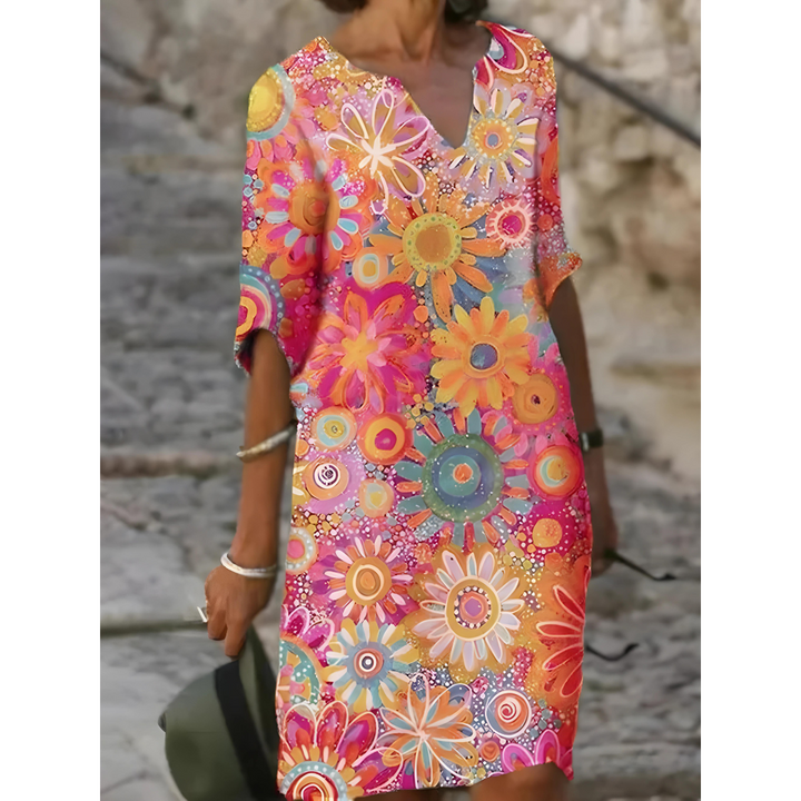 Jurk met V-hals en bloemenprint - Jelissa