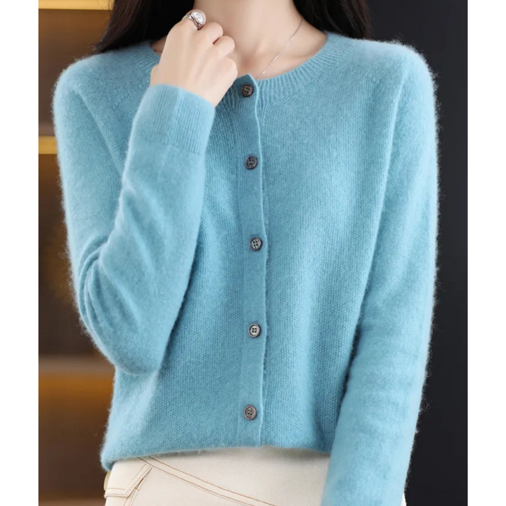 Dames cardigan van merinowol en kasjmier – elegant winterbreisel met ronde hals