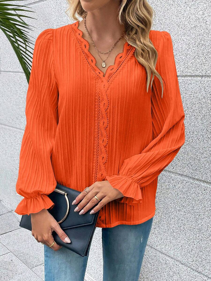 Oranje Dames Shirt met Kantdetails en Lange Mouwen