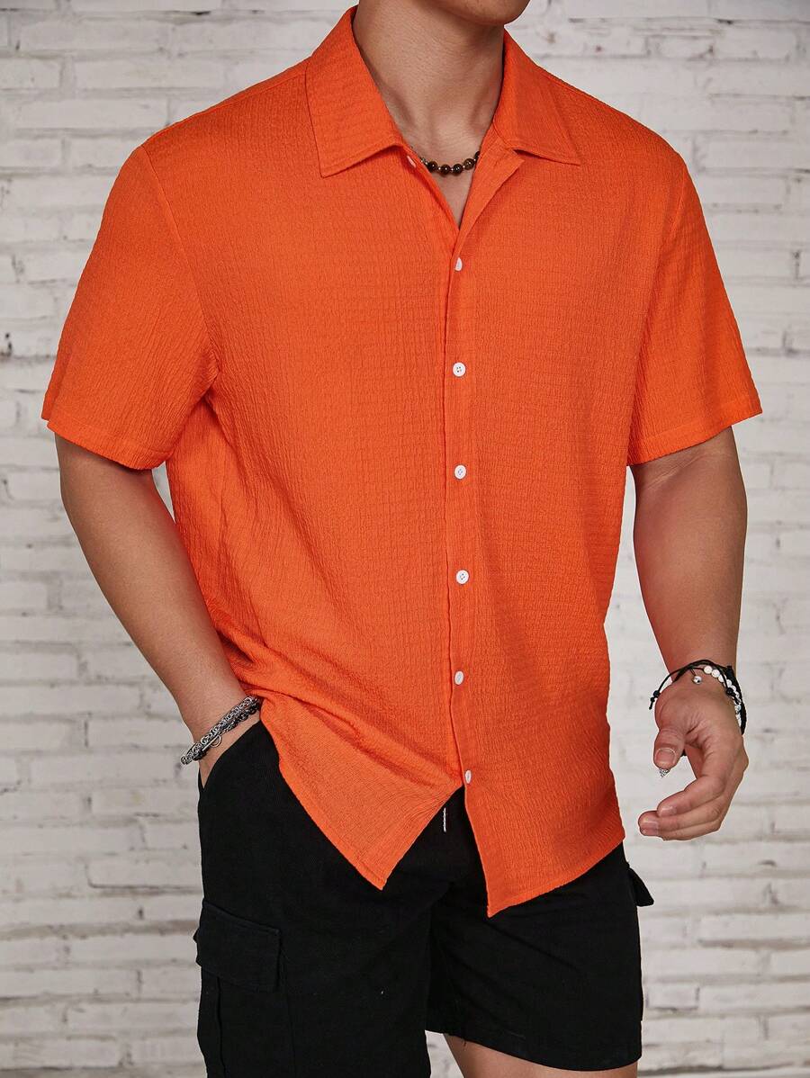 Oranje Heren Overhemd met Korte Mouwen