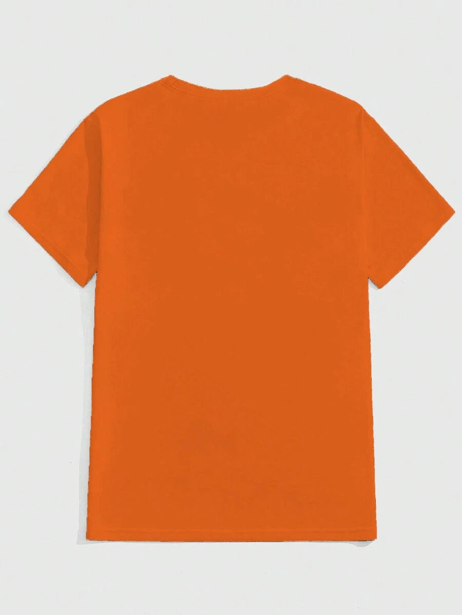 Oranje Heren T-shirt met Cartoon Pompoenprint