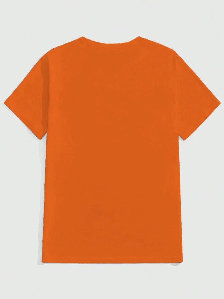 Oranje Heren T-shirt met Cartoon Pompoenprint