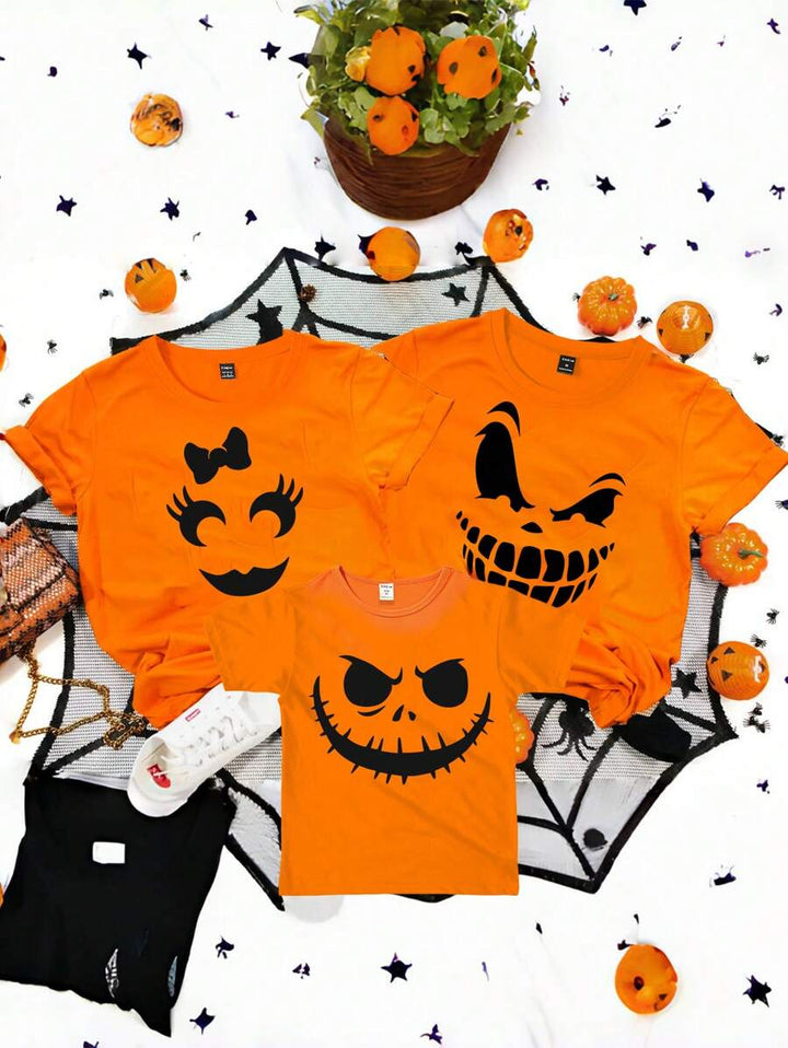 Oranje Heren T-shirt met Cartoon Pompoenprint