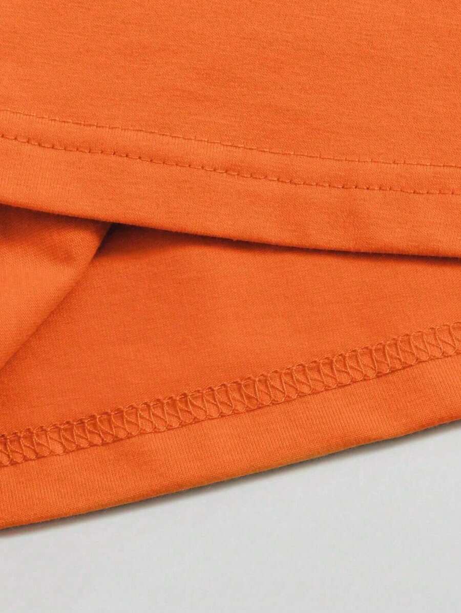 Oranje Heren T-shirt met Cartoon Pompoenprint