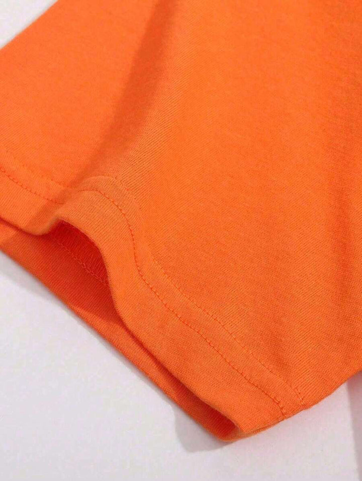 Oranje Heren T-shirt met Cartoon Pompoenprint