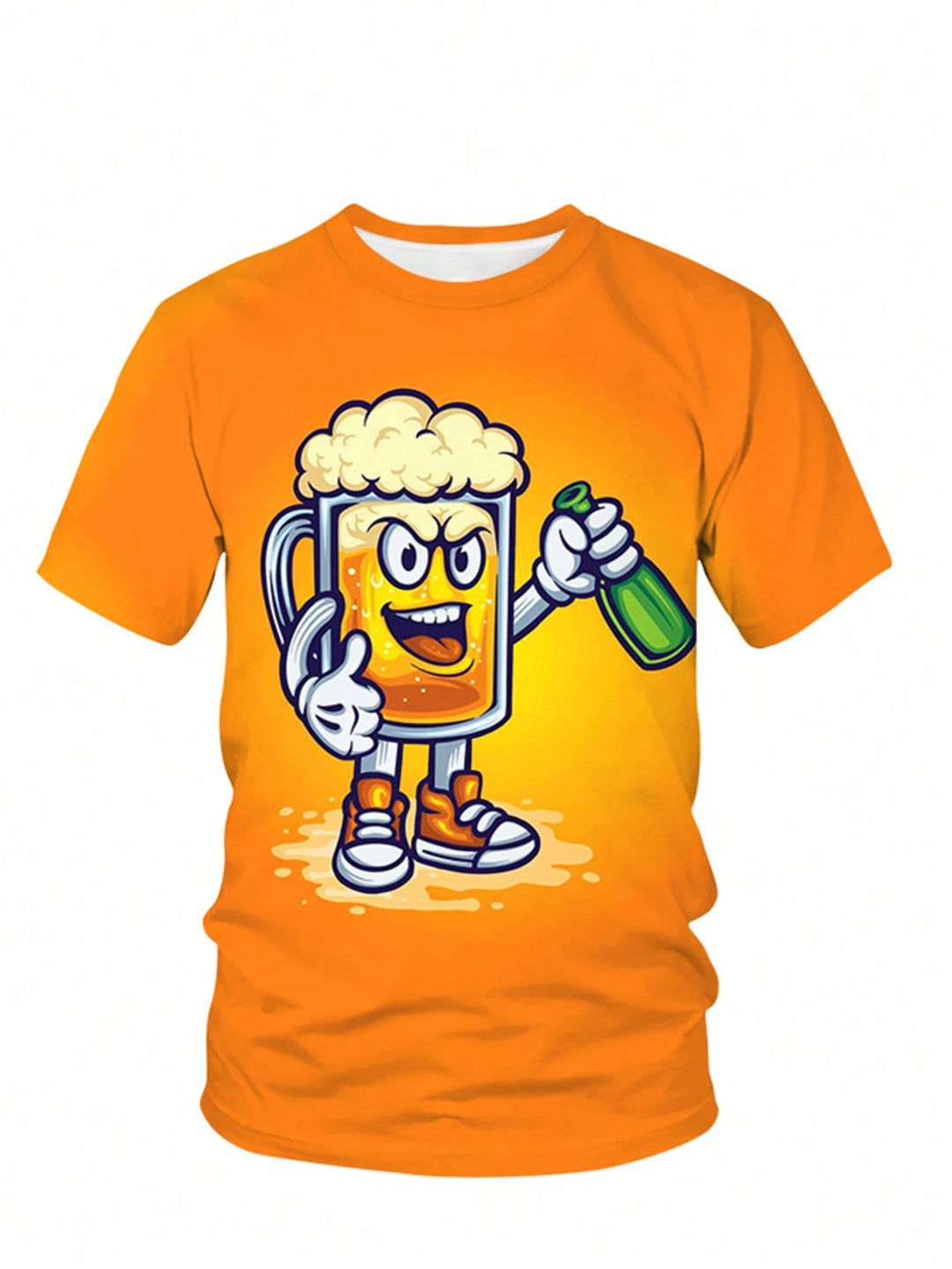 Oranje Heren T-shirt met 3D Bierprint - Leuk voor Koningsdag 2025