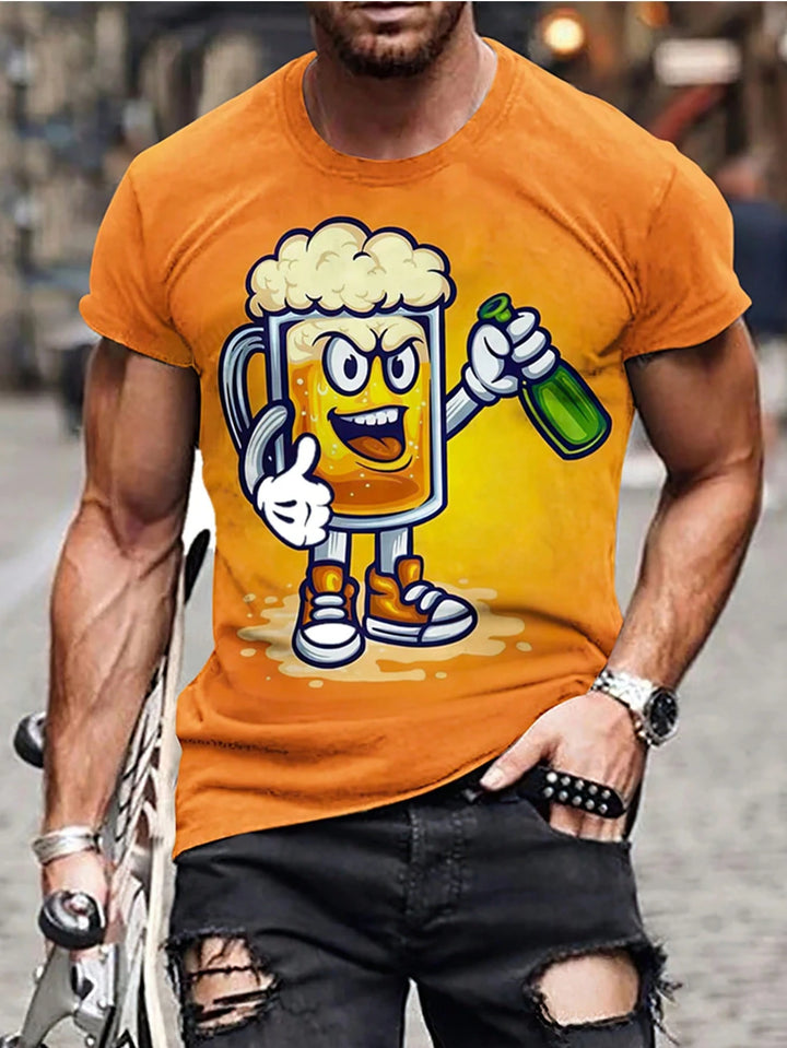 Oranje Heren T-shirt met 3D Bierprint - Leuk voor Koningsdag 2025