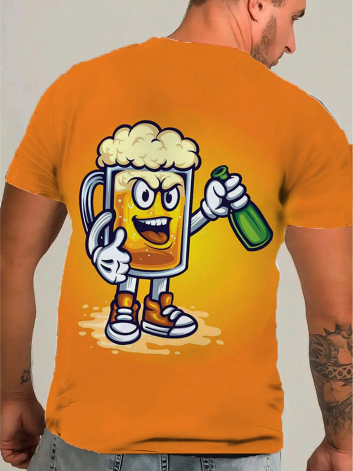 Oranje Heren T-shirt met 3D Bierprint - Leuk voor Koningsdag 2025